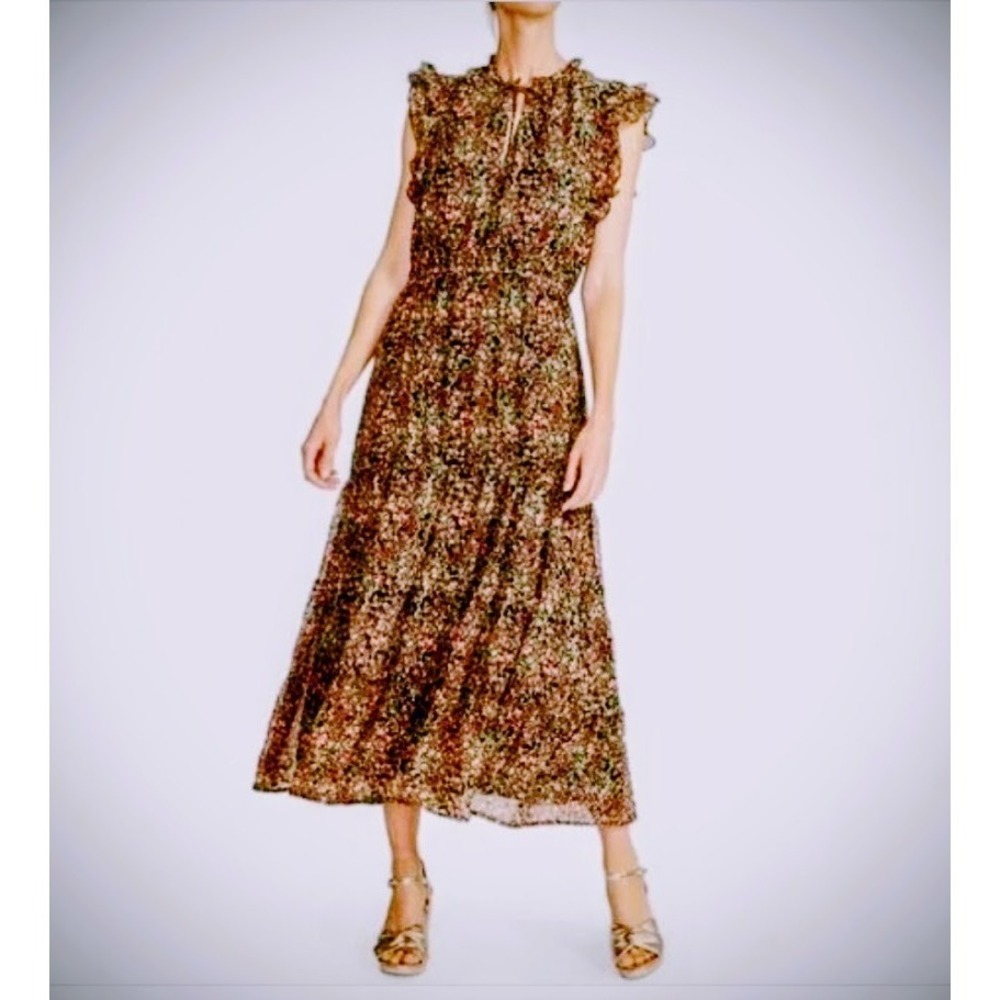 BB Dakota Steve Madden Ditsy Floral Maxi Fall Dress Ruffle Sleeves Size Large